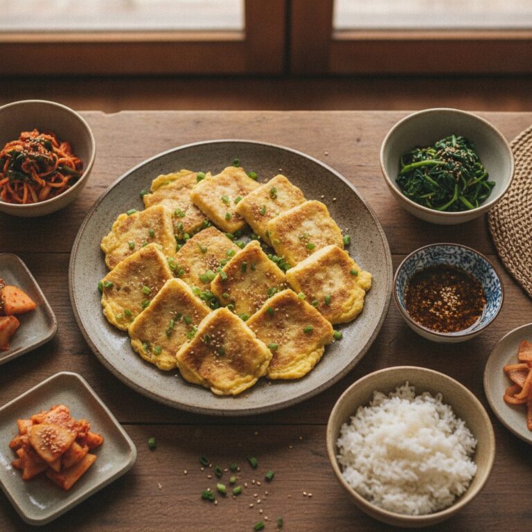 Korean Pan Fried Tofu with Egg (Dubu Jeon)