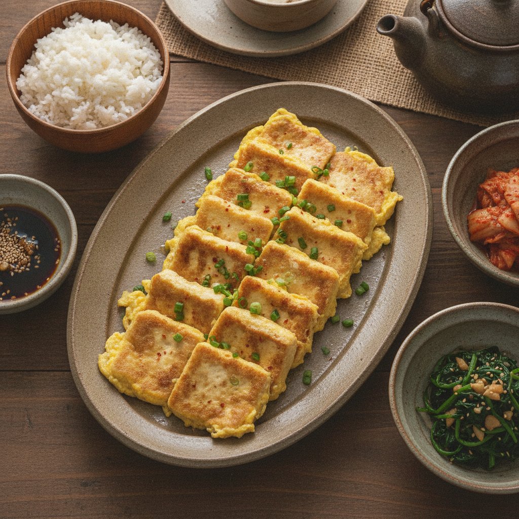 Korean Pan Fried Tofu with Egg (Dubu Jeon)