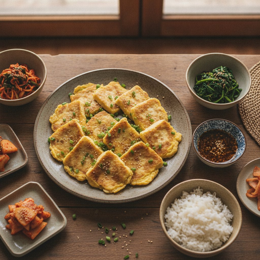 Korean Pan Fried Tofu with Egg (Dubu Jeon)