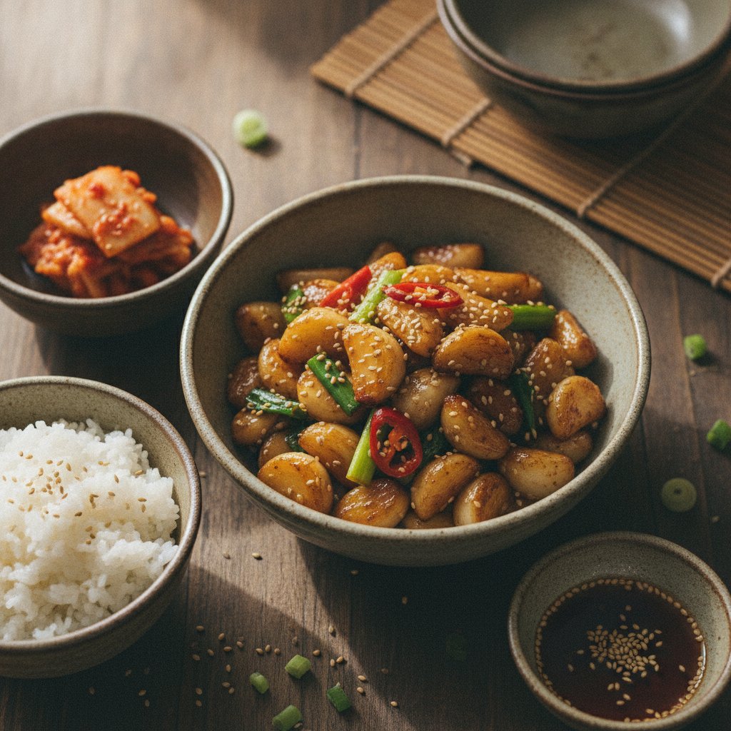 Korean Stir Fried Garlic Side Dish (Maneul Bokkeum)