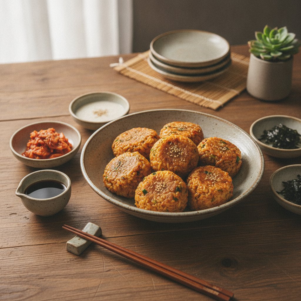 Pan-Fried Kimchi Rice Balls (Kimchi Jumokbap)