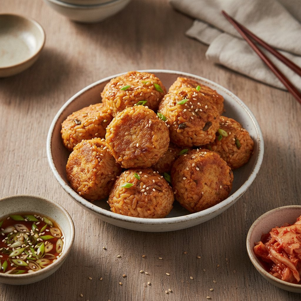 Pan-Fried Kimchi Rice Balls (Kimchi Jumokbap)