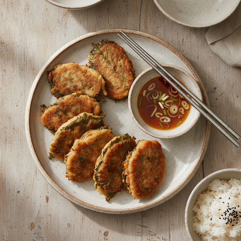 Stuffed Perilla Leaf Pancakes (Kkaennip Jeon)